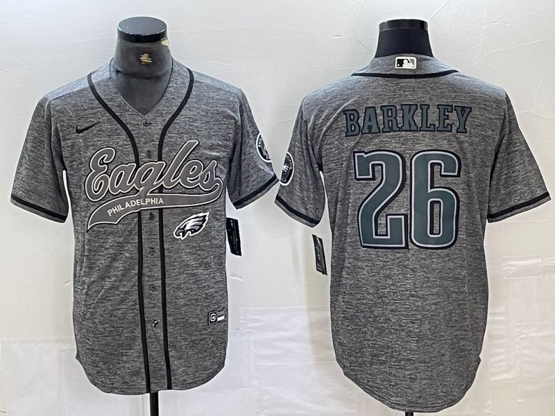 Men Philadelphia Eagles #26 Barkley Grey 2024 Nike Co branded NFL Jersey style 3